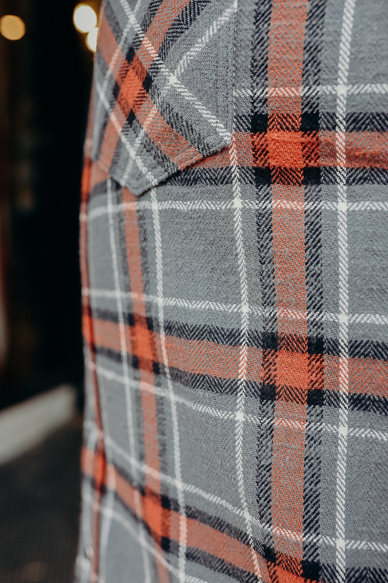 12oz Slubby Heavy Flannel Herringbone Check Western Shirt - Grey