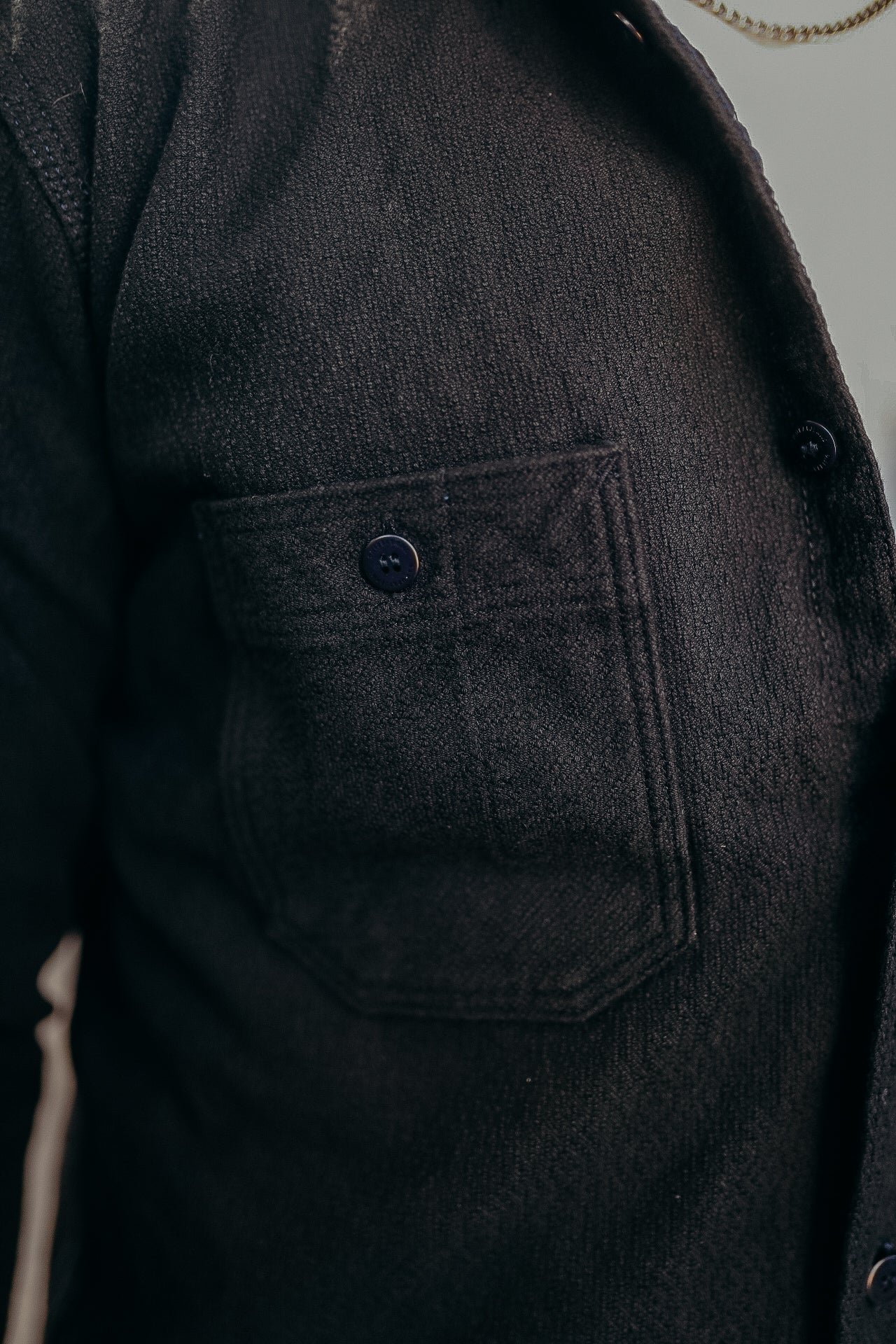 Overdyed Sashiko Flannel Work Shirt- Black (SSN24-01W)