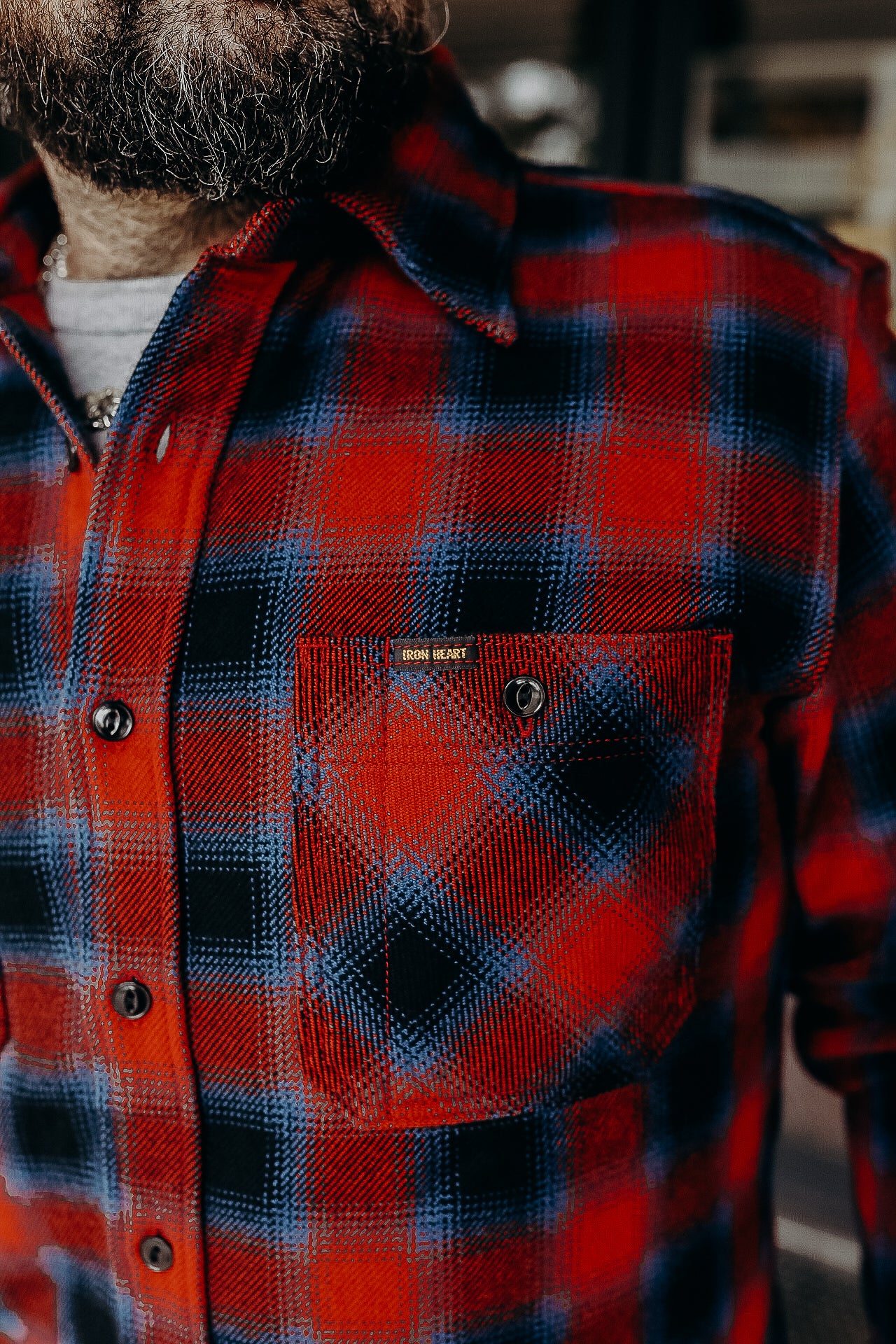 Ultra Heavy Flannel Ombré Check Work Shirt - Red