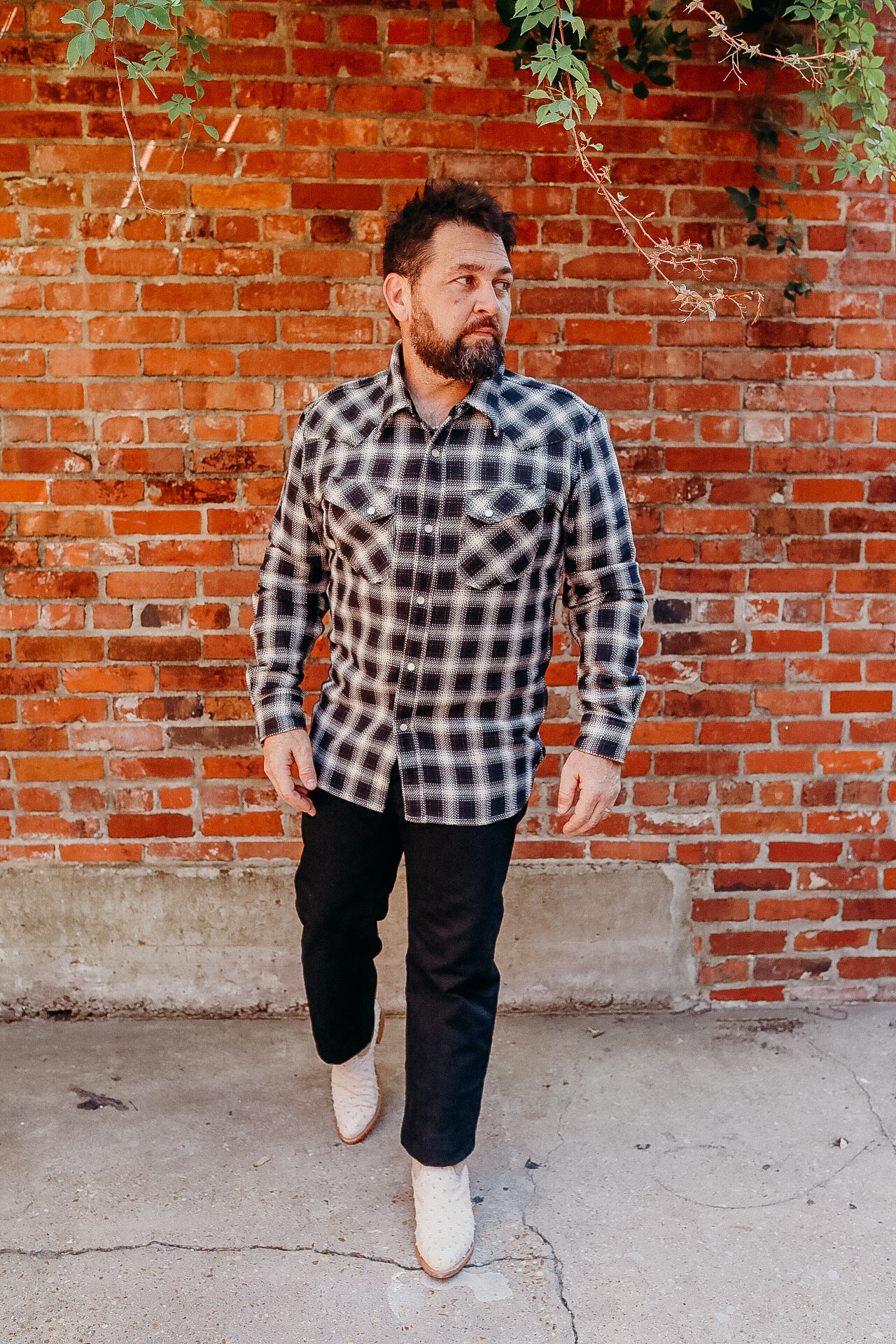 Ombre Check Flannel Western Shirt- Ivory