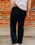 14.5 oz selvedge tapered straight black jeans