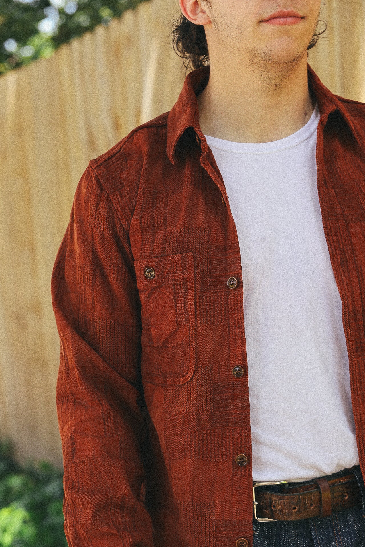 &quot;Amami Dorozome&quot; Boro Workshirt - Amber Brown (5717)