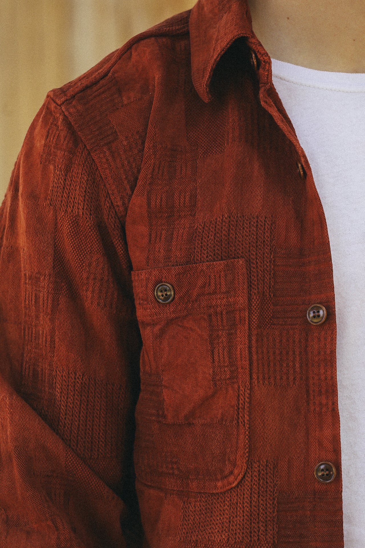 &quot;Amami Dorozome&quot; Boro Workshirt - Amber Brown (5717)
