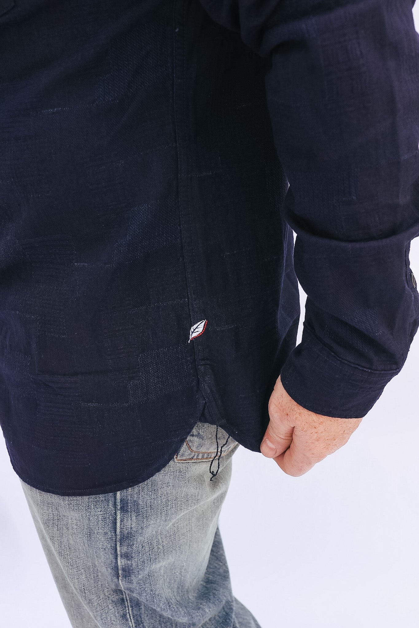 2239-ID Pure Blue Japan Jacquard BORO Patchwork Shirt - Double