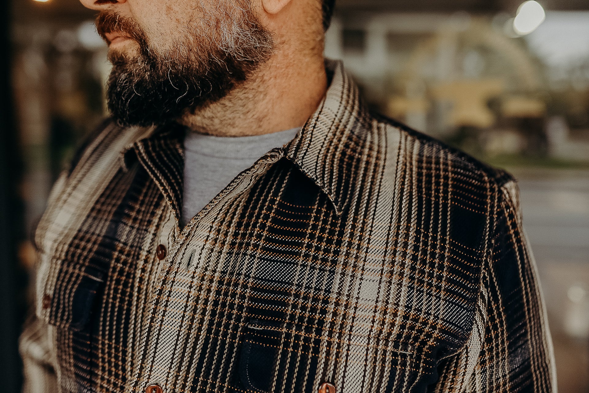 Webster Shirt, Twill Check, Navy/White/Yellow/Brown