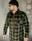 Ultra Heavy Flannel Ombré Check Western Shirt - Green