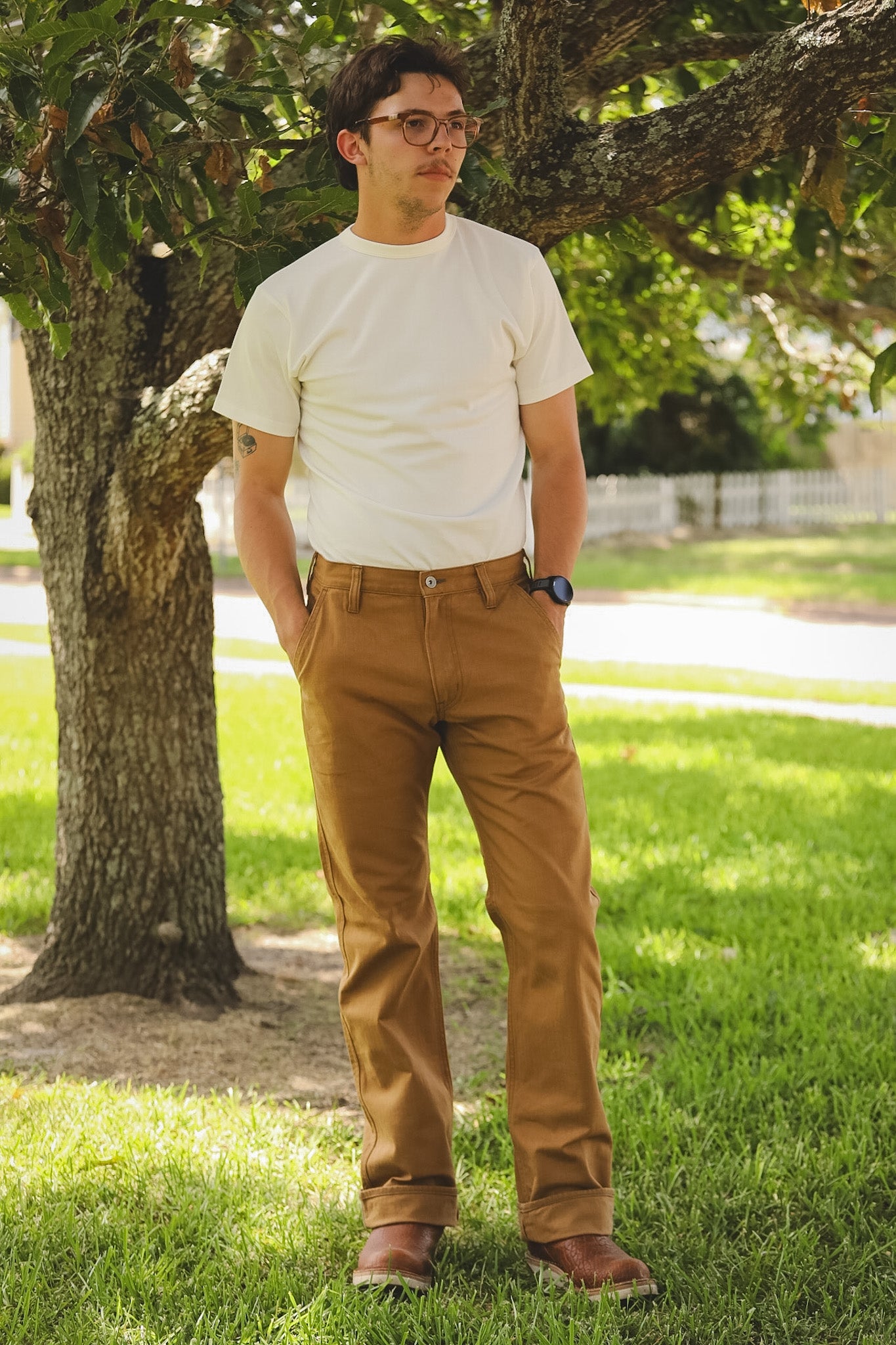 IH-748-BRN Iron Heart 10oz Herringbone Wide Pants - Brown