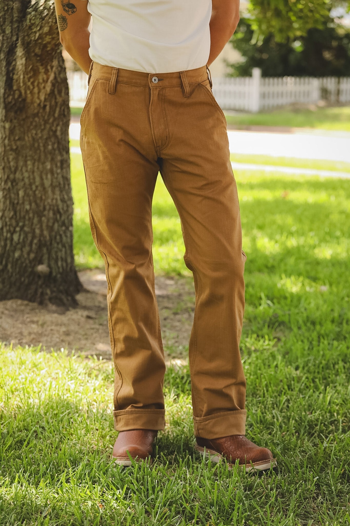 IH-748-BRN Iron Heart 10oz Herringbone Wide Pants - Brown