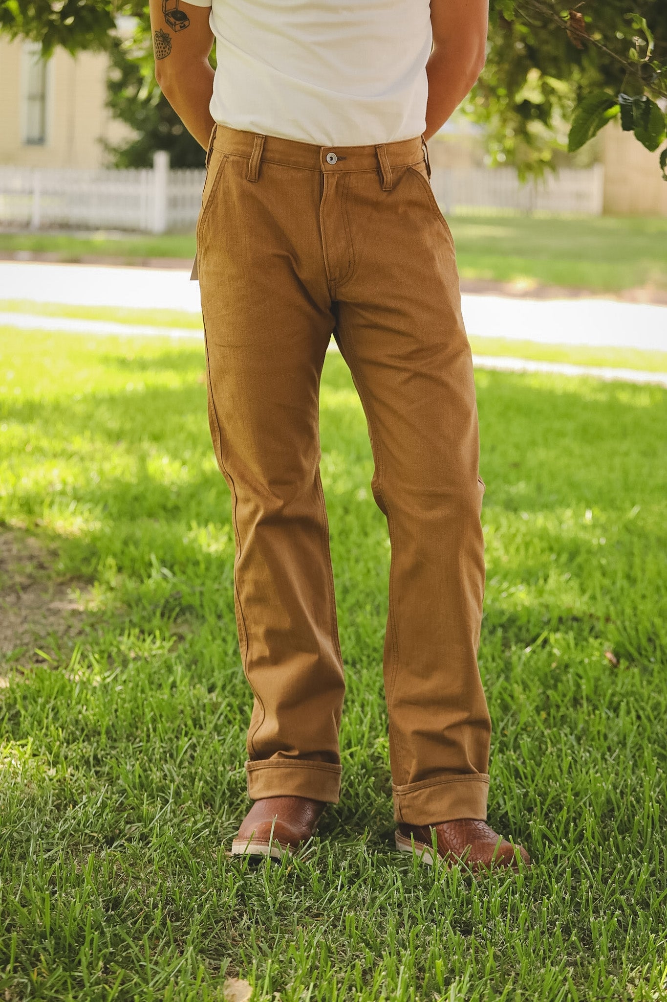IH-748-BRN Iron Heart 10oz Herringbone Wide Pants - Brown – Iron