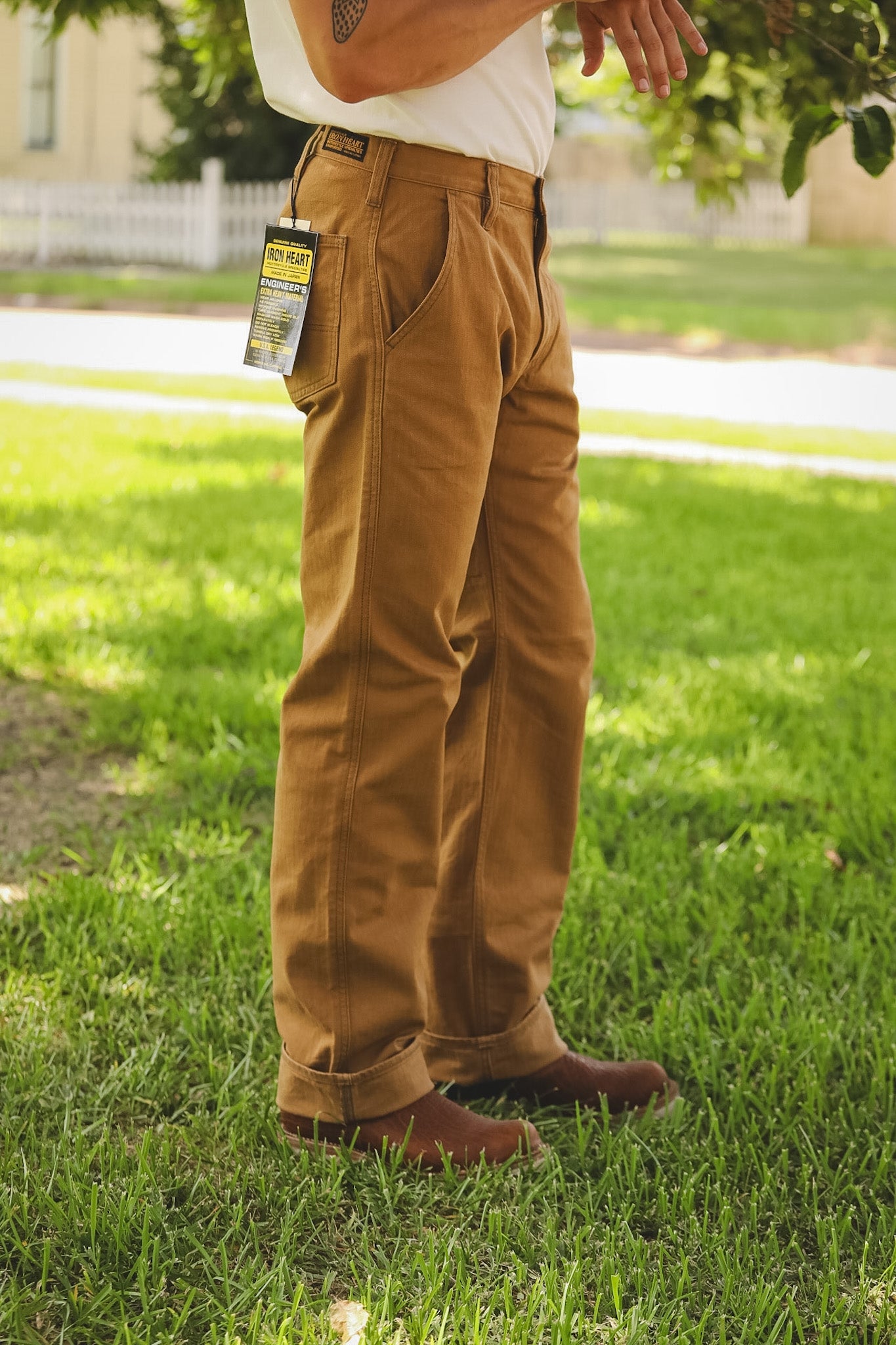 IH-748-BRN Iron Heart 10oz Herringbone Wide Pants - Brown