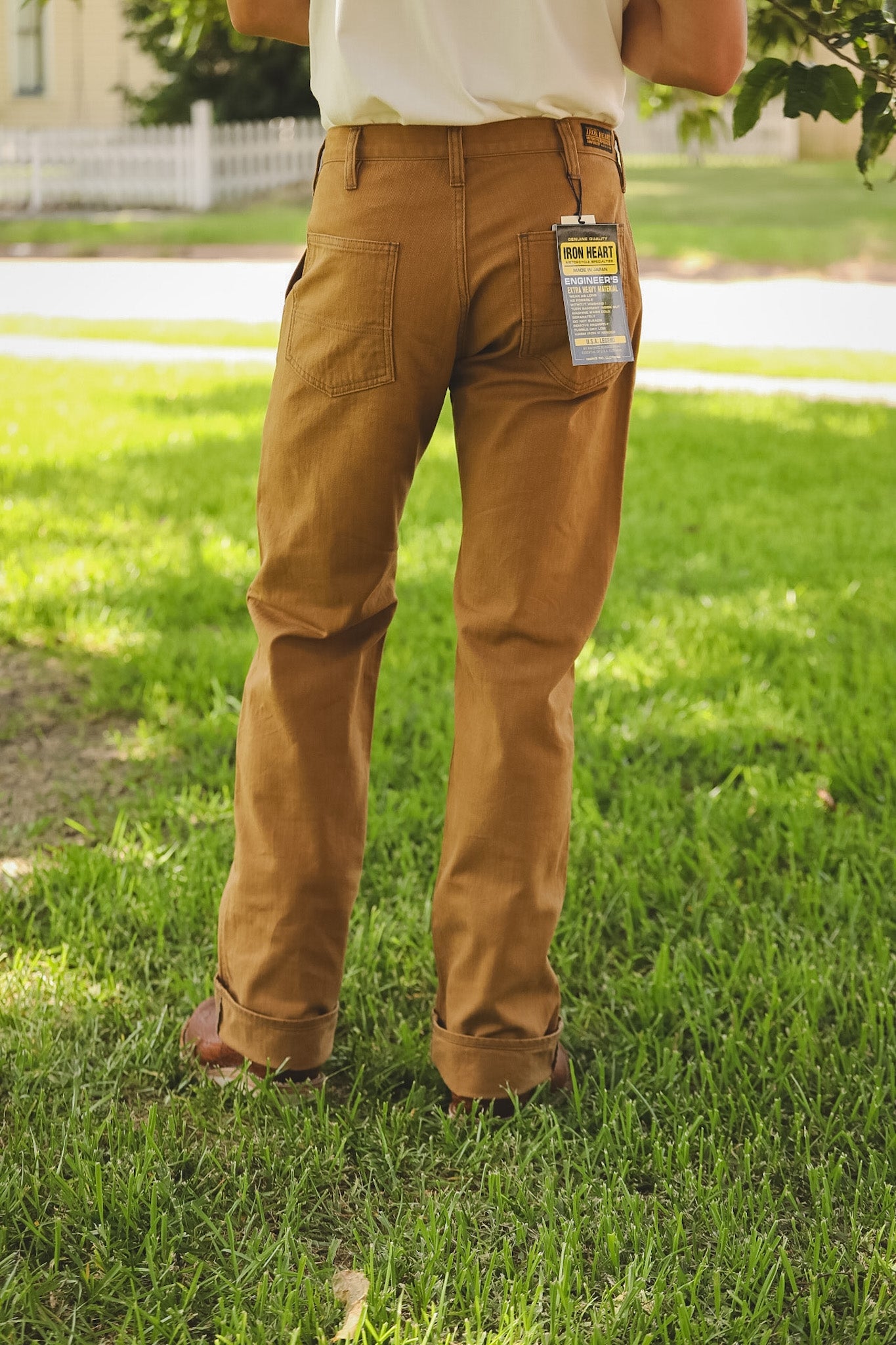 IH-748-BRN Iron Heart 10oz Herringbone Wide Pants - Brown