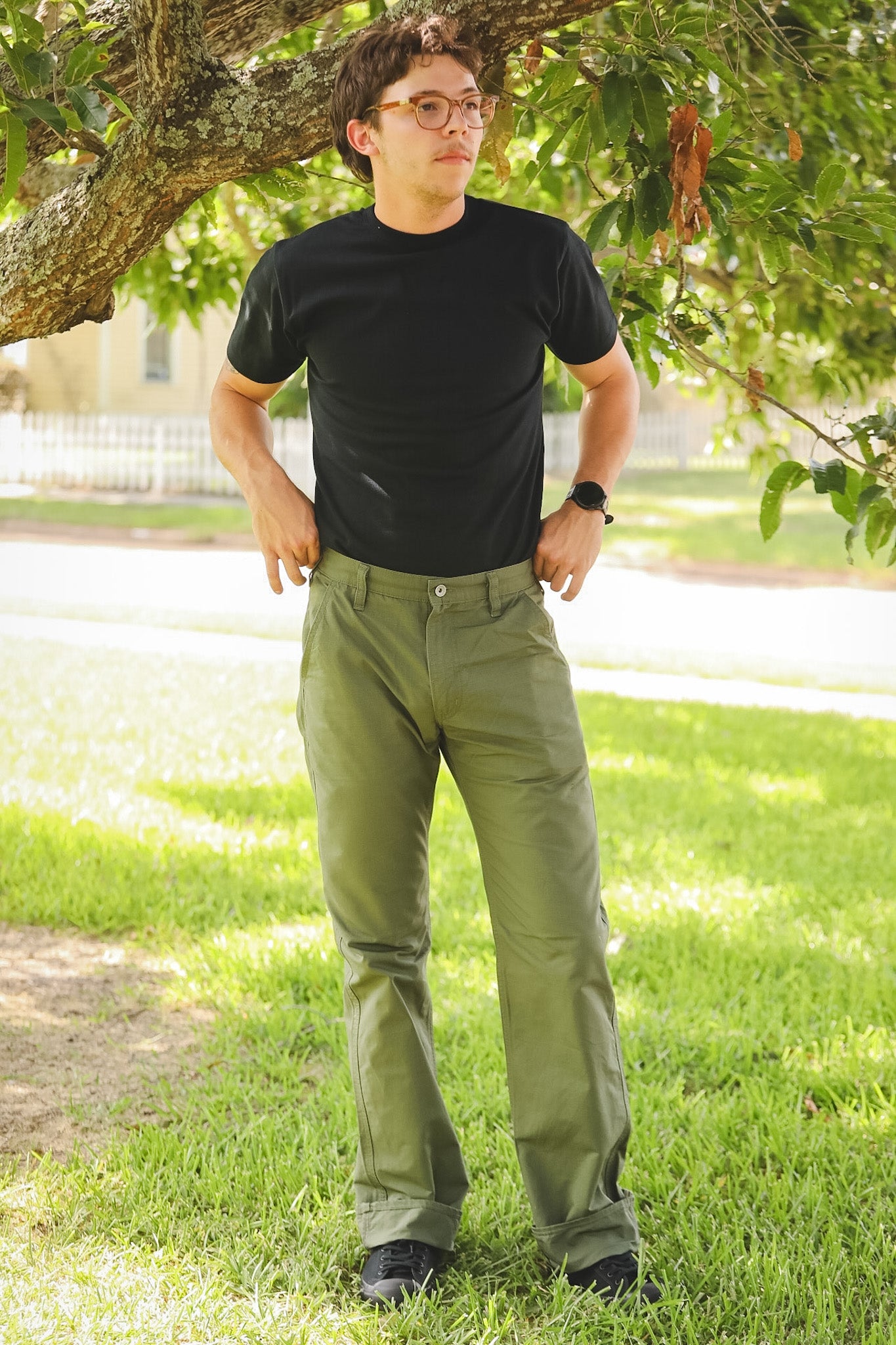 IH-746-GRN Iron Heart 8oz Ripstop Wide Pants - Army Green