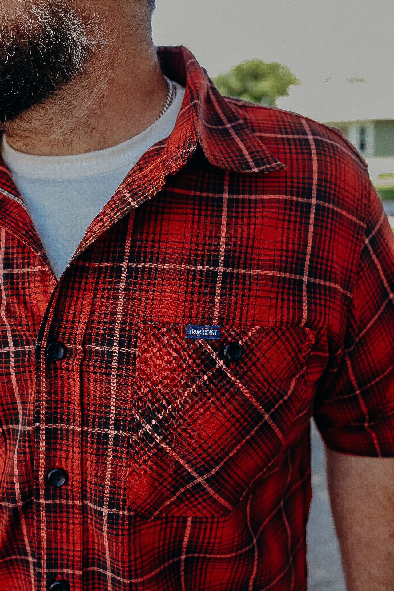 5oz Selvedge Short Sleeved Work Shirt - Red Vintage Check IHSH-392-RED