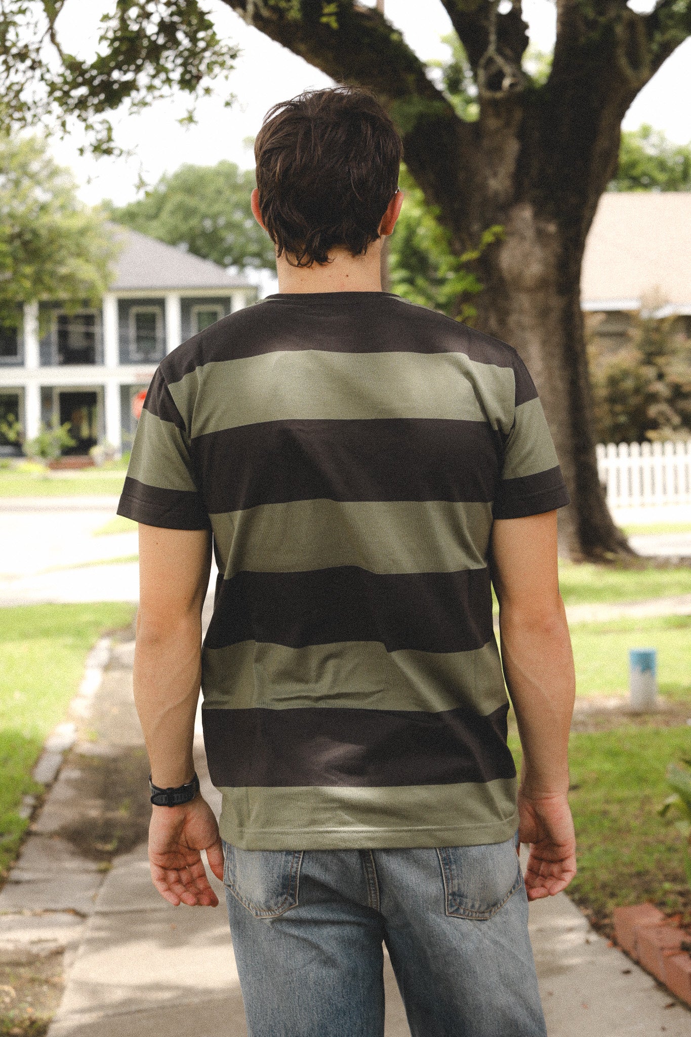 Indigofera Wilson Stripe T-Shirt- Charcoal/ Green