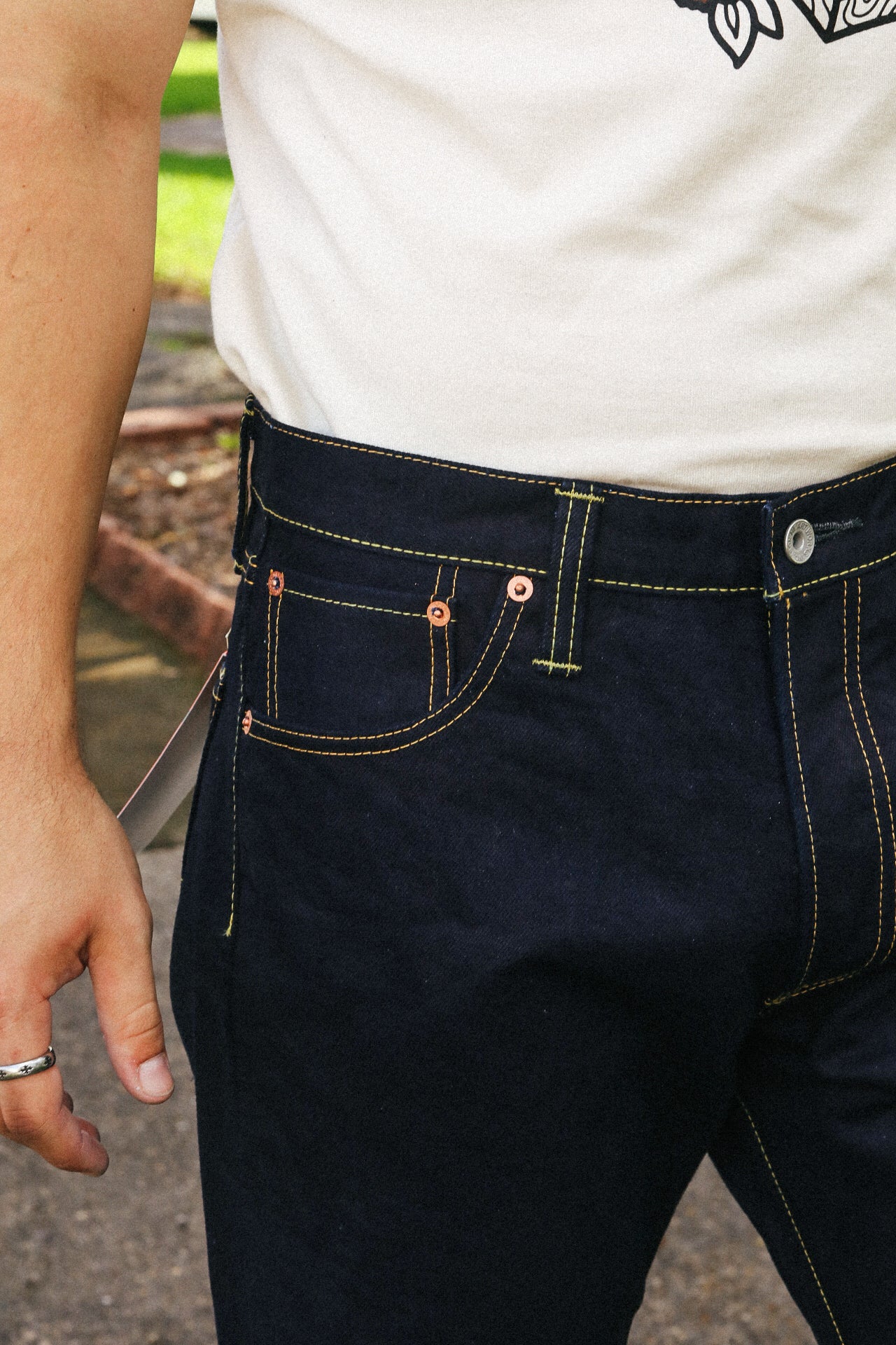 14oz Selvedge Denim Straight Cut Jeans - Indigo/Black IH-634S-142ib