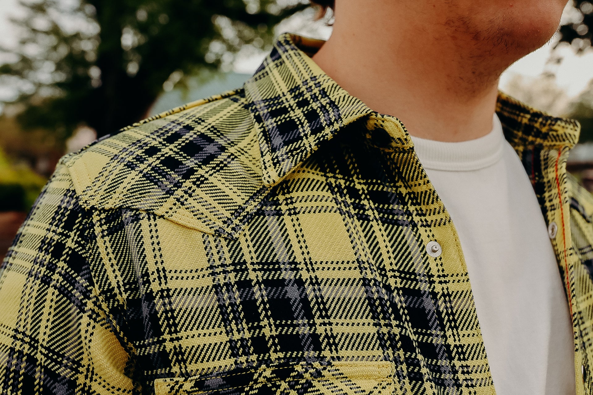 9oz Selvedge Indigo Check Flannel Western Shirt - Yellow IHSH-411-YEL