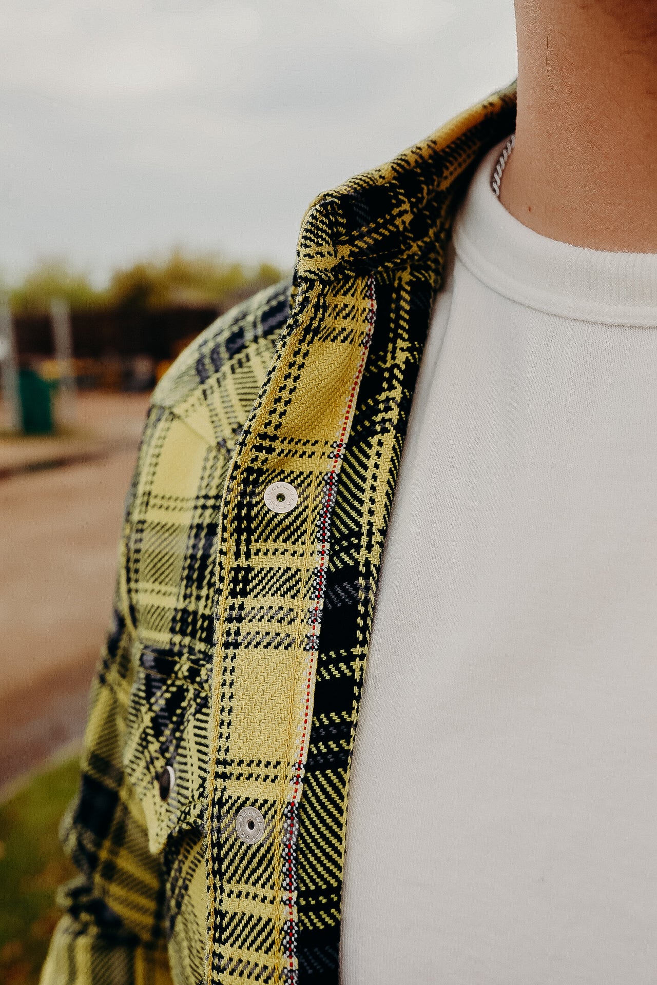 9oz Selvedge Indigo Check Flannel Western Shirt - Yellow IHSH-411-YEL