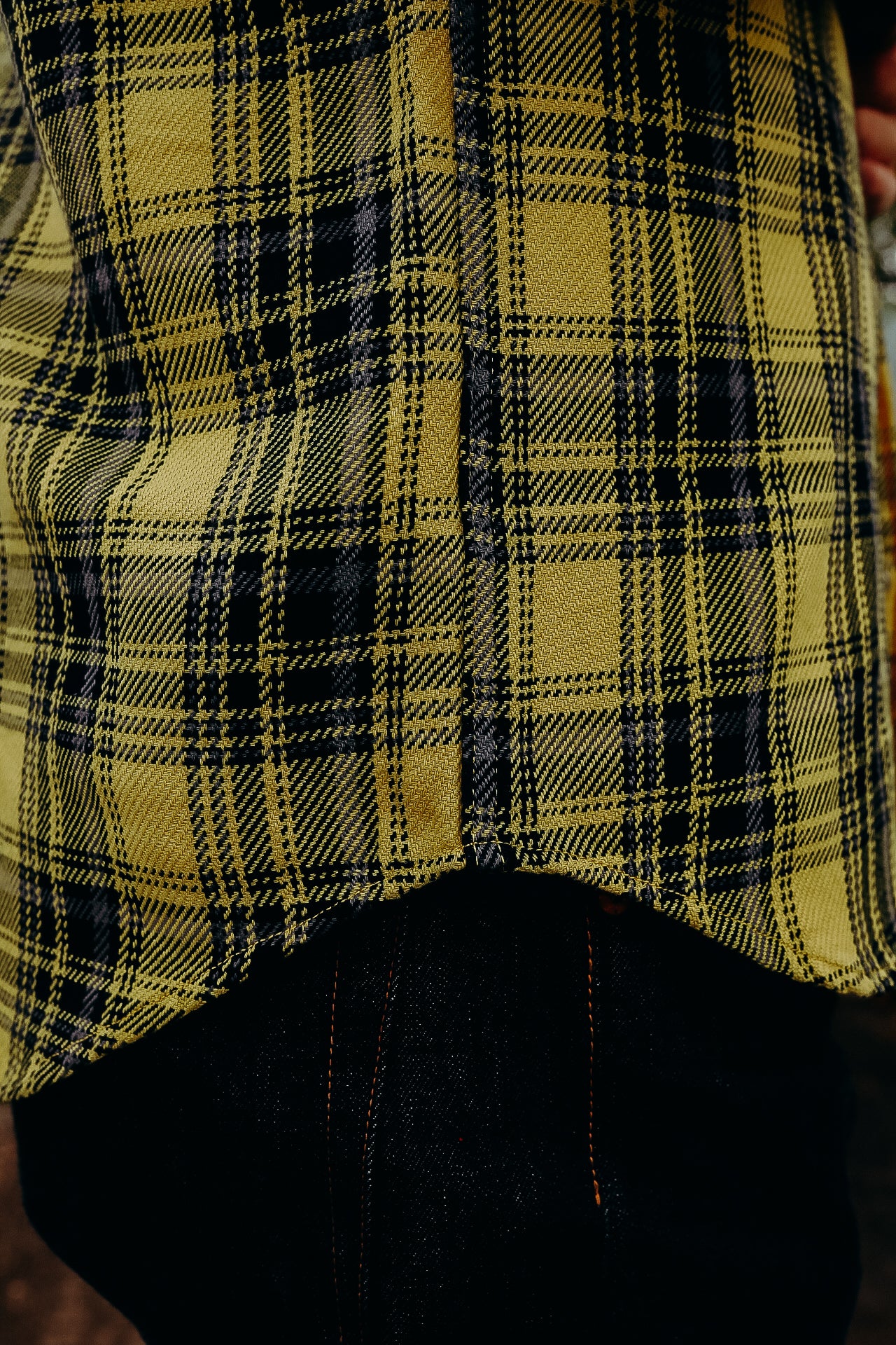 9oz Selvedge Indigo Check Flannel Western Shirt - Yellow IHSH-411-YEL