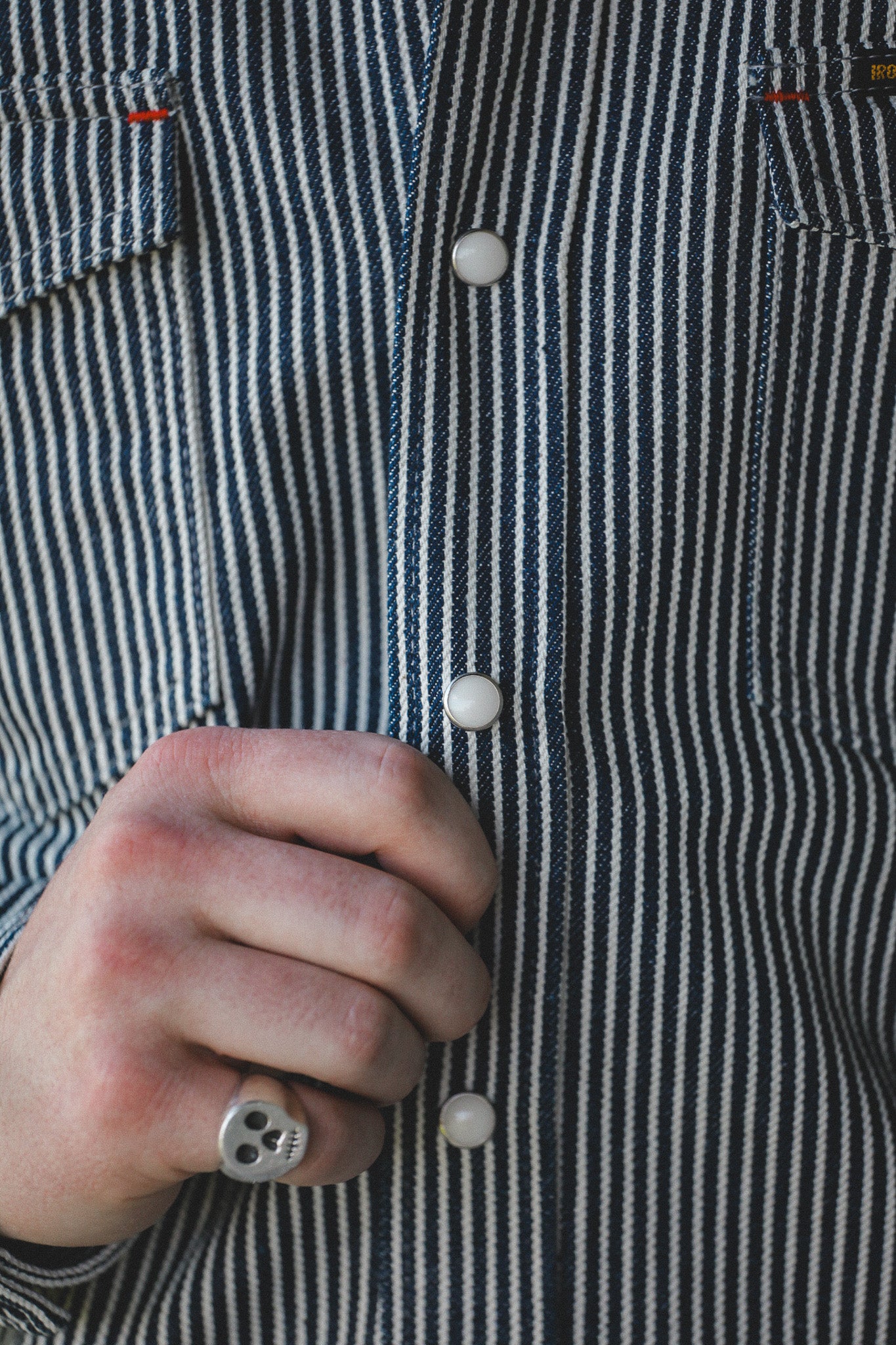 IHSH-07-IND Iron Heart 12oz Hickory Stripe Western Shirt - Indigo