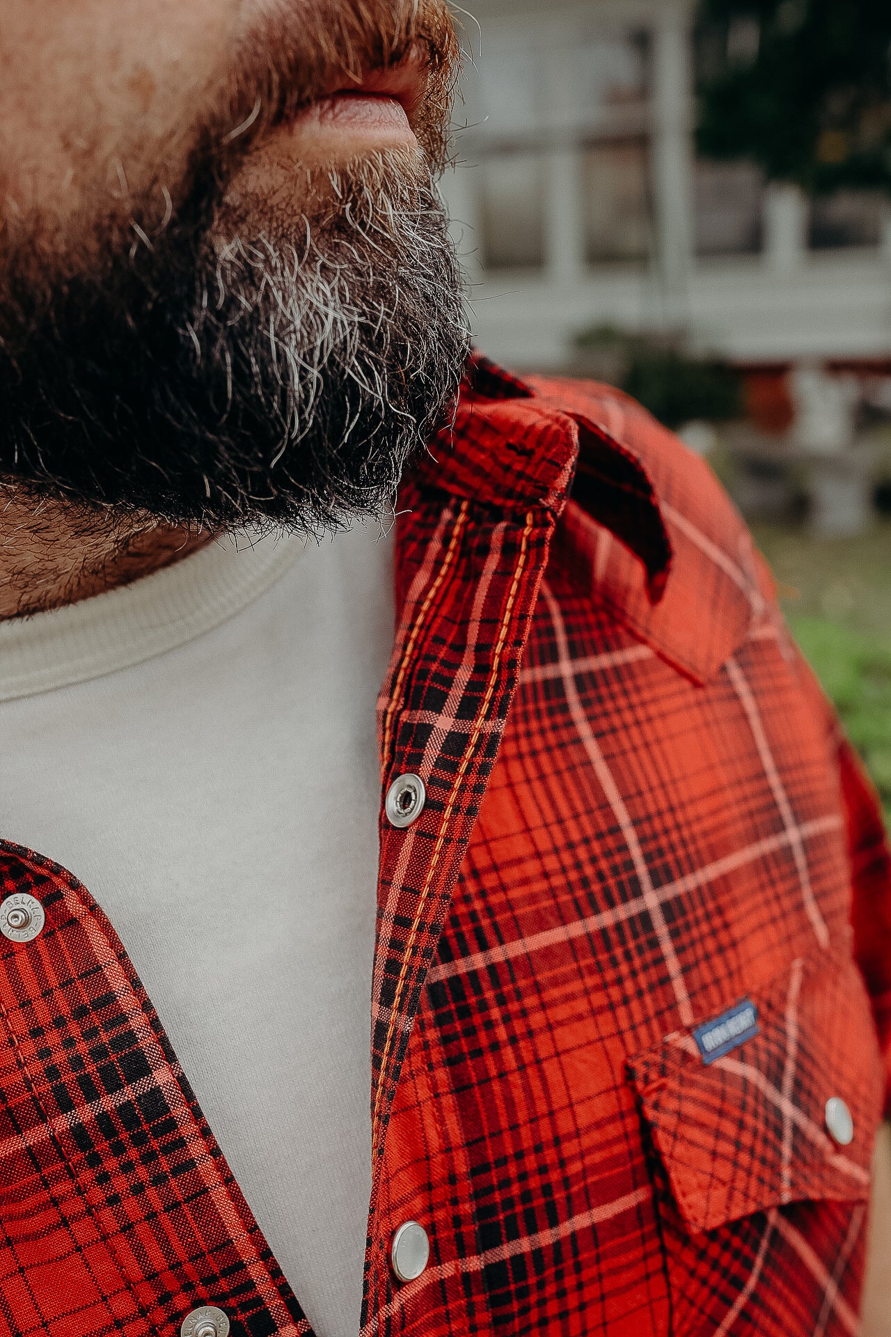 5oz Selvedge Short Sleeved Western Shirt - Red Vintage Check IHSH-386-RED