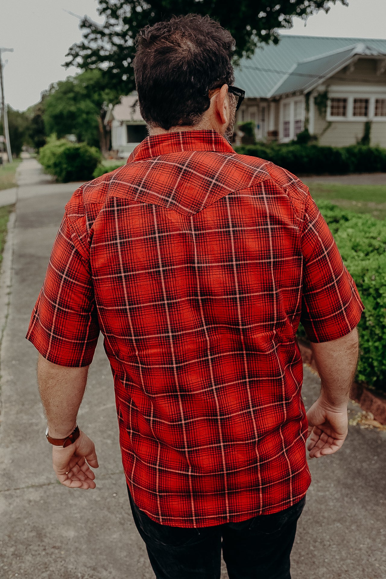 5oz Selvedge Short Sleeved Western Shirt - Red Vintage Check IHSH-386-RED