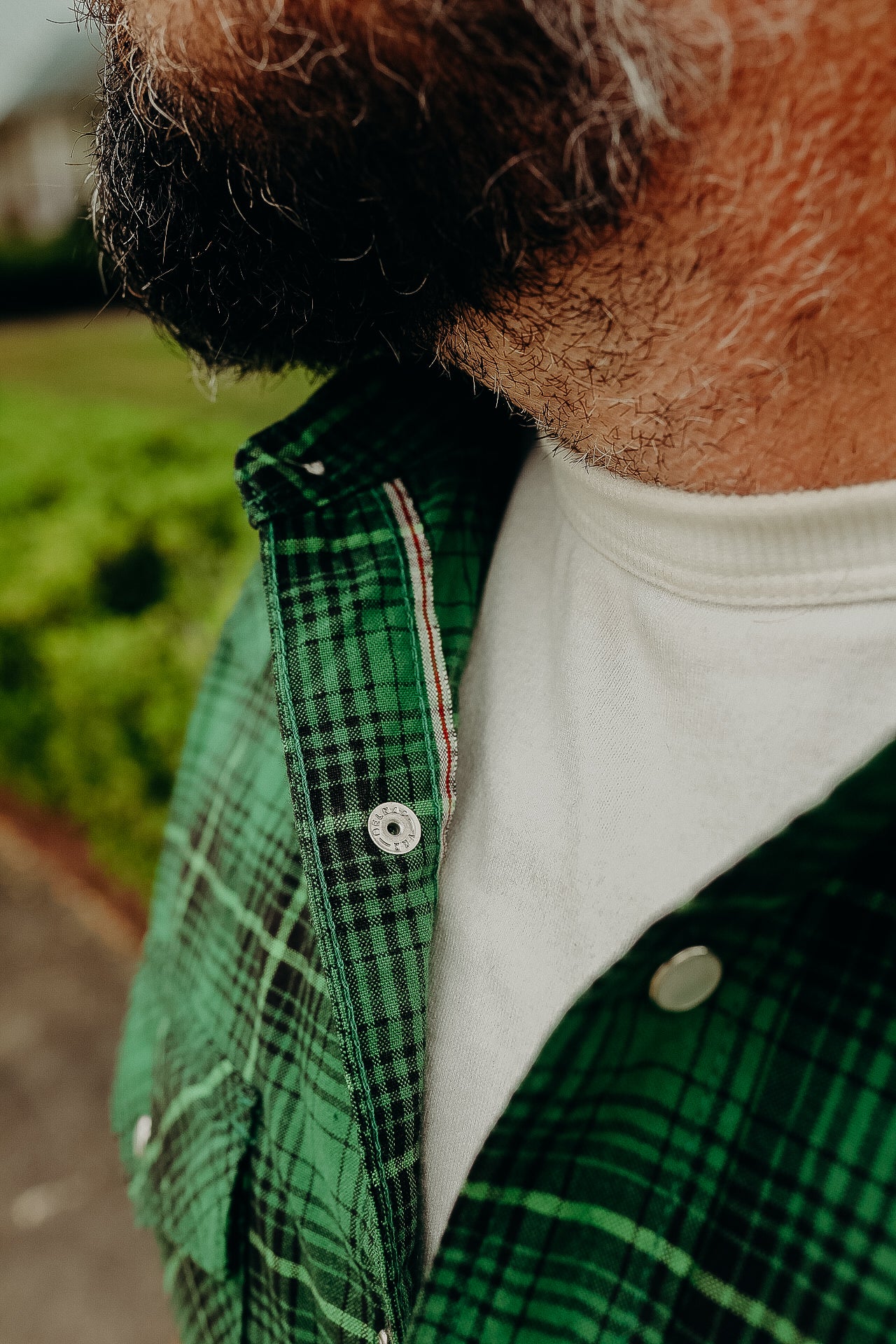 5oz Selvedge Short Sleeved Western Shirt - Green Vintage Check IHSH-386-GRN