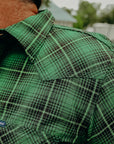 5oz Selvedge Short Sleeved Western Shirt - Green Vintage Check IHSH-386-GRN