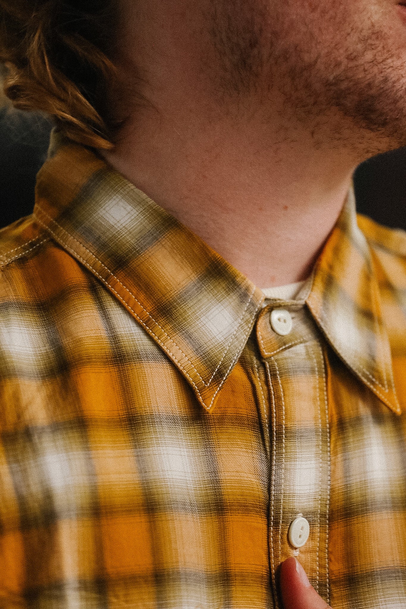 FN-SCR-021L The Flat Head 3oz Ombre Check Western Shirt- Yellow