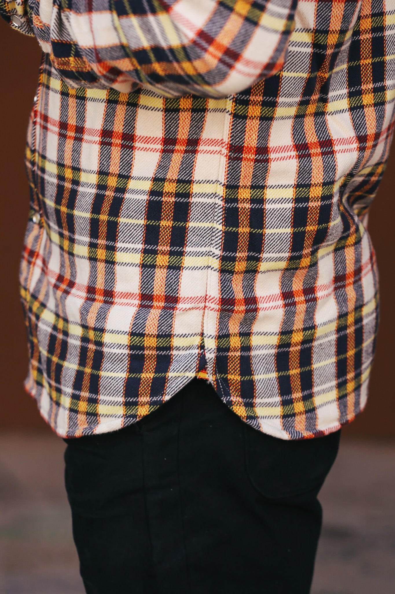 Plaid shirt with a focus on the pattern and fabric texture.