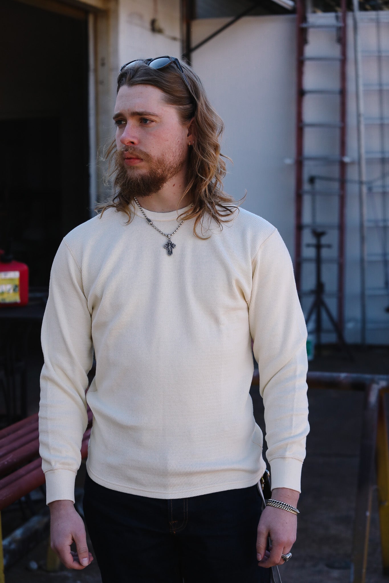 FN-THL-101 - The Flat Head Thermal L/S T-shirt  - Ivory