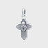 Sterling silver Good Art cross pendant with flaming sacred heart design on white background