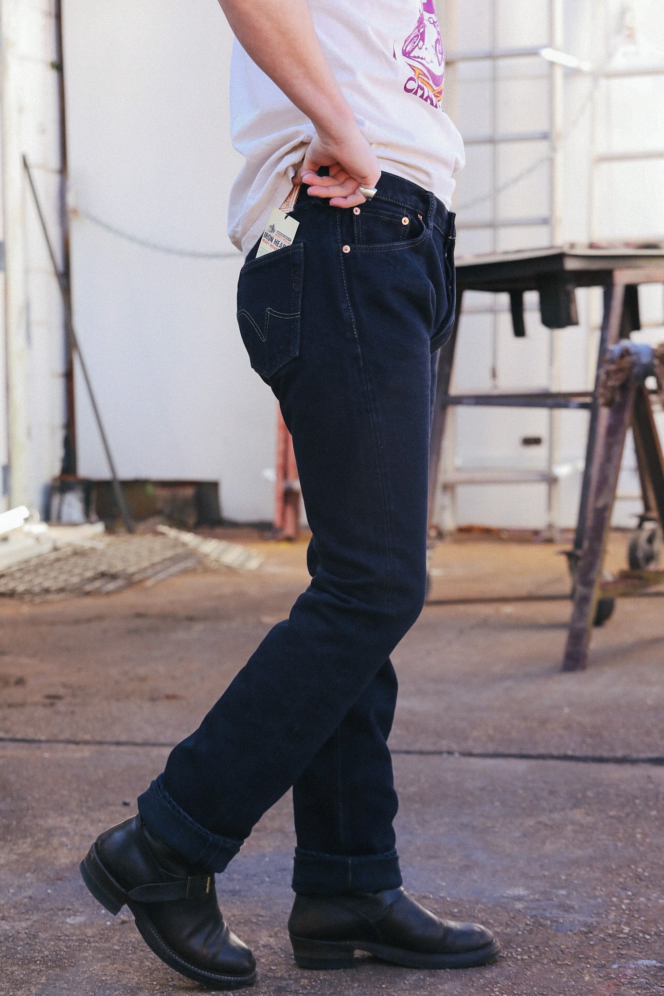 IH-555S-21od 21oz Selvedge Denim Super Slim Cut Jeans - Indigo Overdyed Black