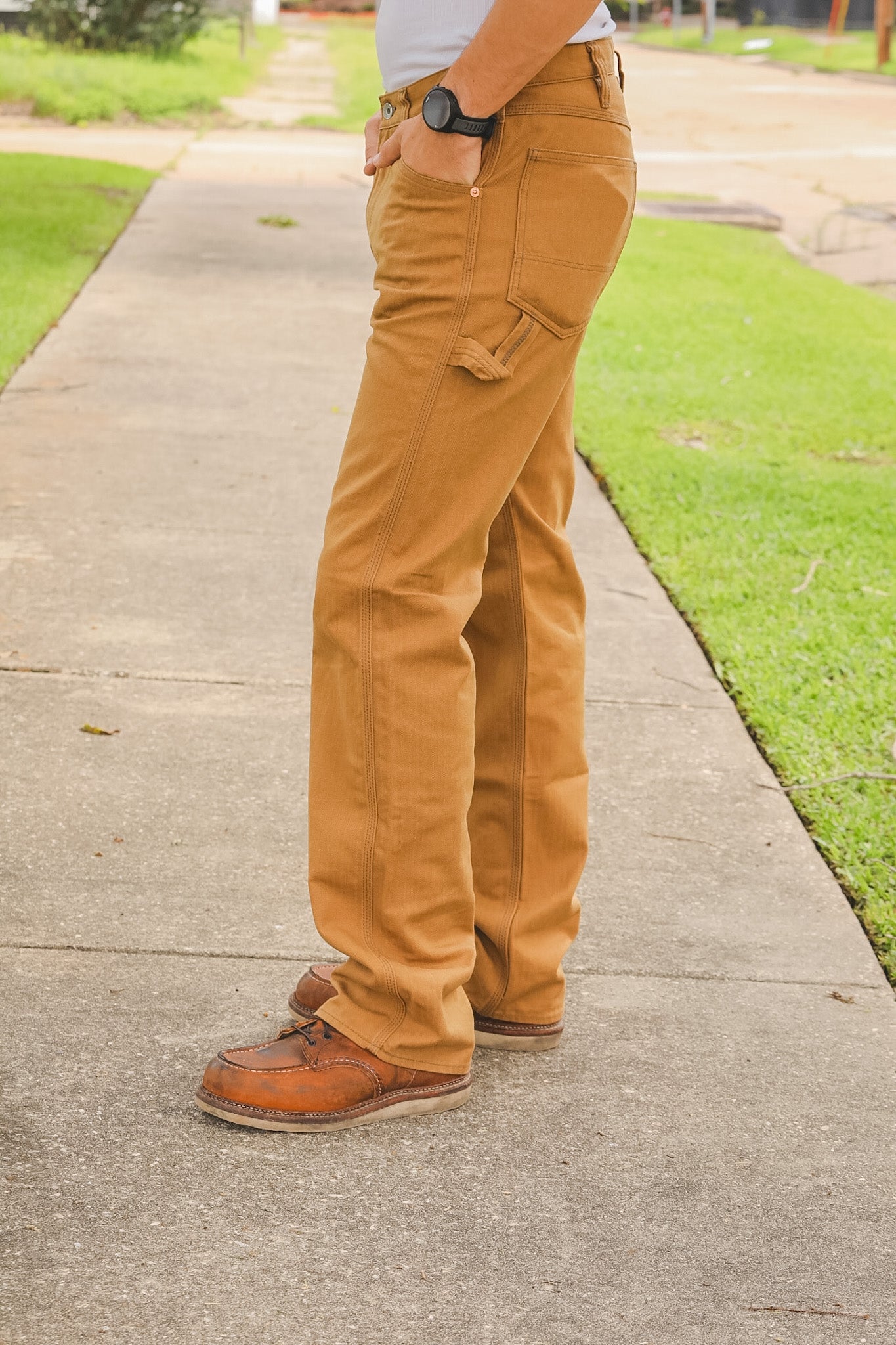 IH-831-BRN Iron Heart 10oz Herringbone Painter's Pants - Brown