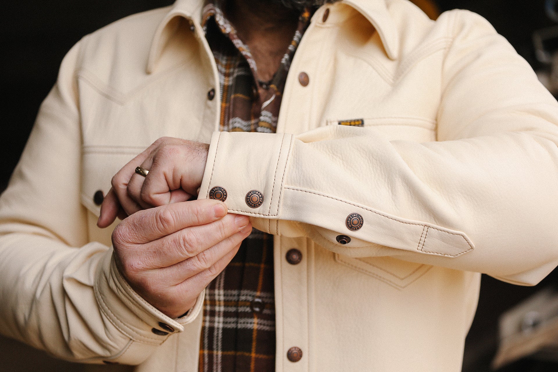 IHSB-PR-NAT Iron Heart x Simmons Bilt Horsehide Western Shirt - The Pale Rider - Natural