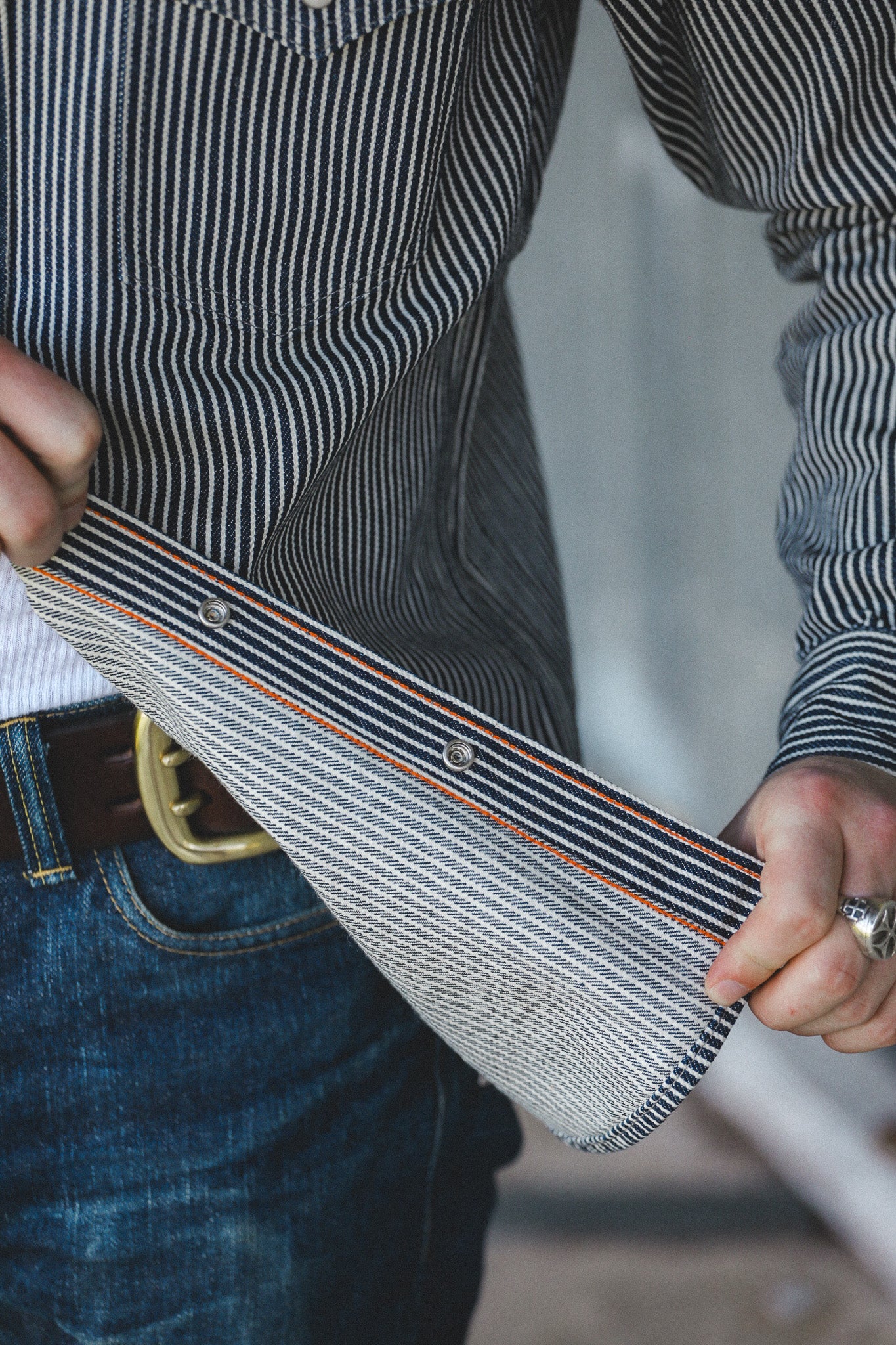 IHSH-07-IND Iron Heart 12oz Hickory Stripe Western Shirt - Indigo