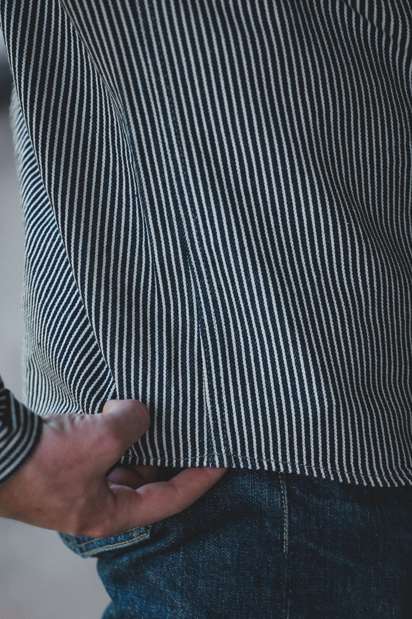 IHSH-07-IND Iron Heart 12oz Hickory Stripe Western Shirt - Indigo