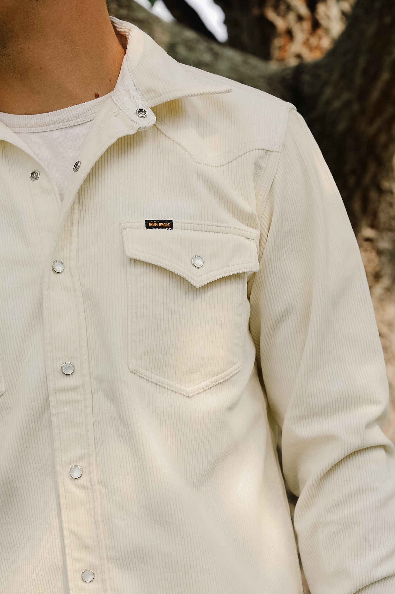 IHSH-398-WHT Iron Heart 11oz Corduroy Western Shirt - Off White