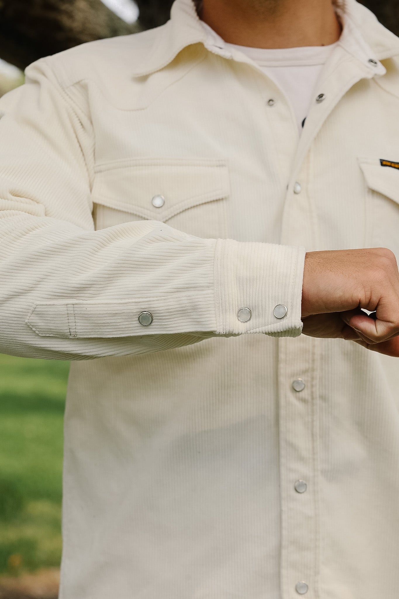 IHSH-398-WHT Iron Heart 11oz Corduroy Western Shirt - Off White