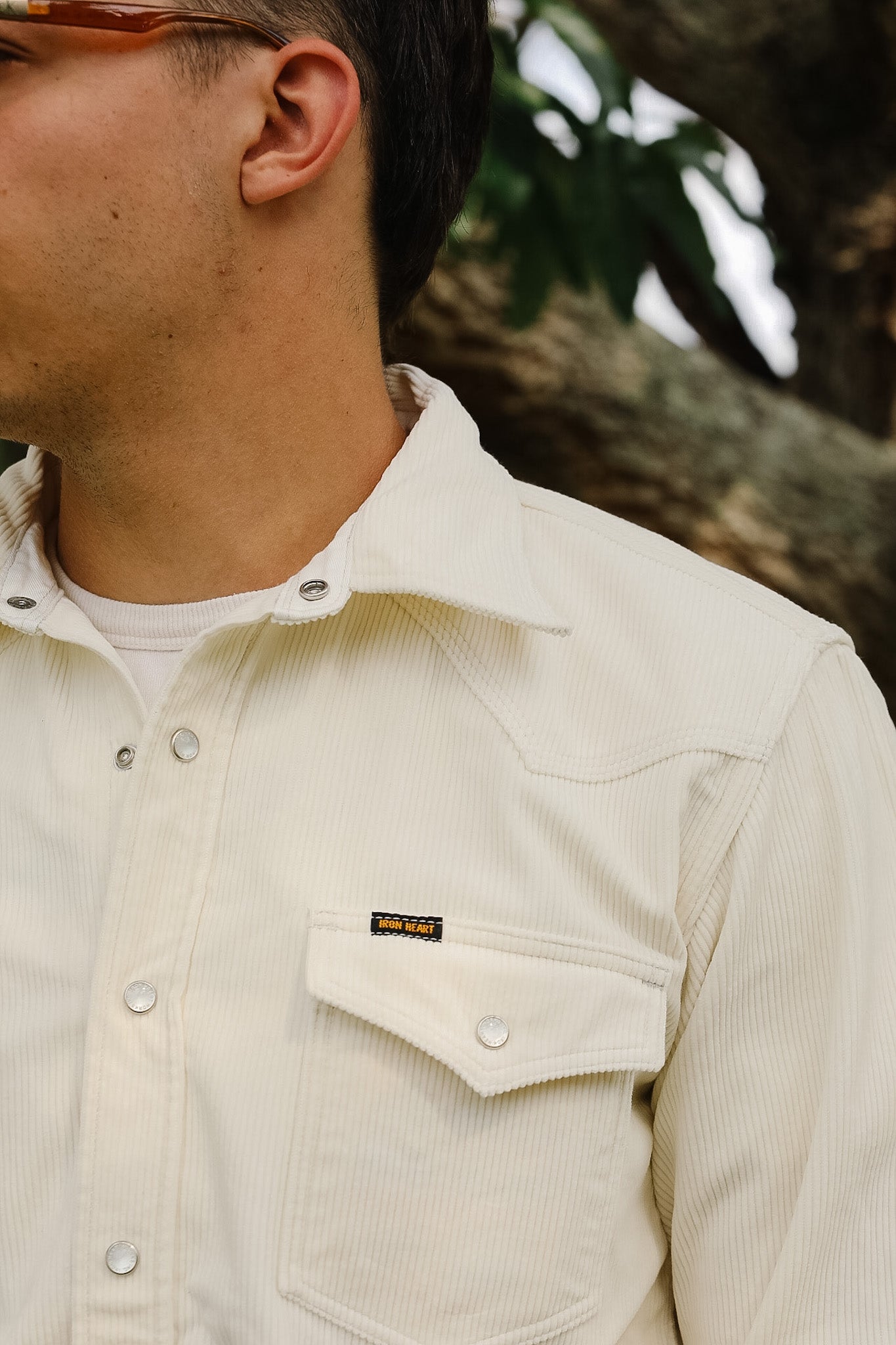 IHSH-398-WHT Iron Heart 11oz Corduroy Western Shirt - Off White