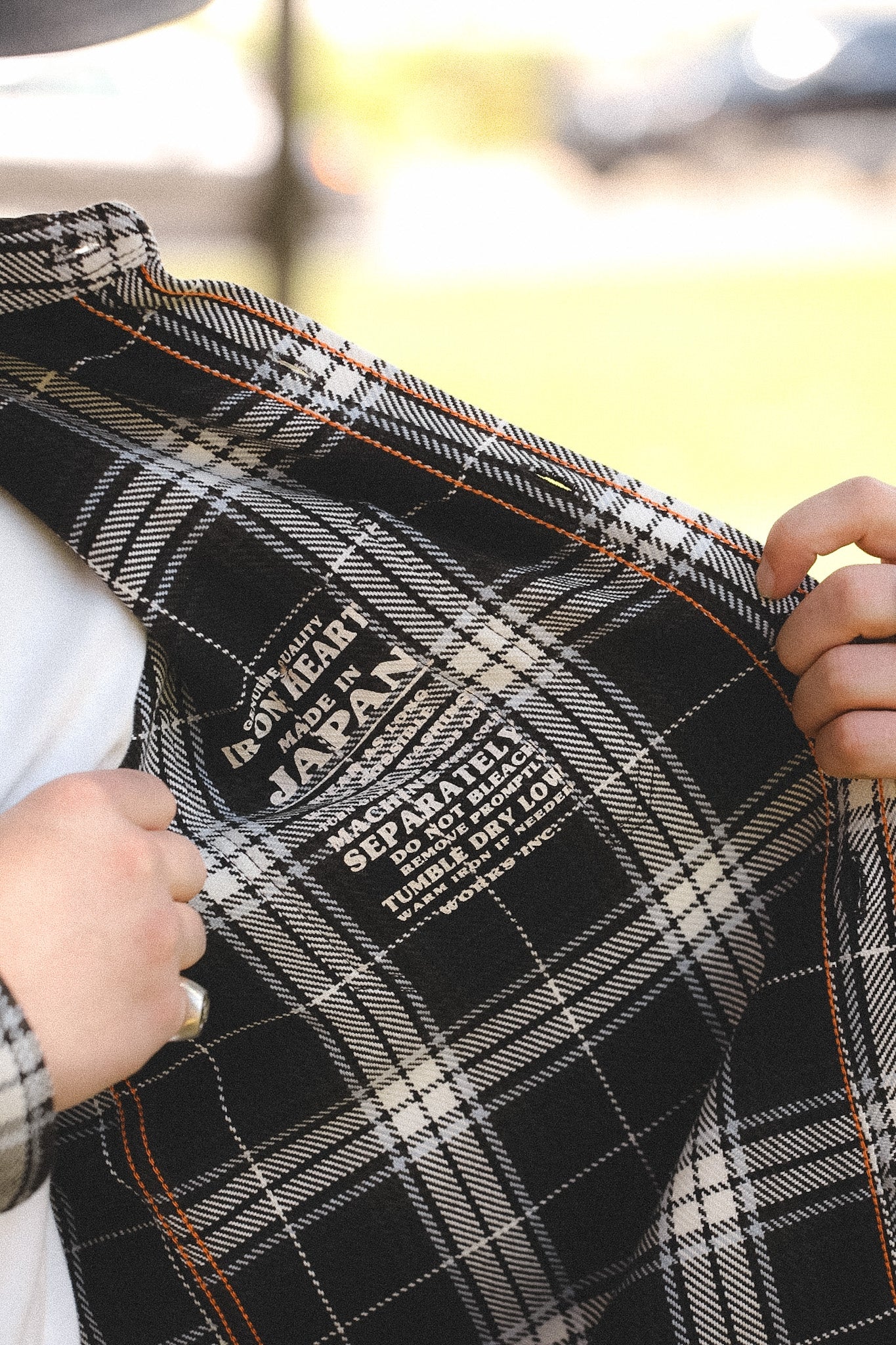 IHSH-441-BLK Iron Heart 9oz Selvedge Flannel Check Work Shirt