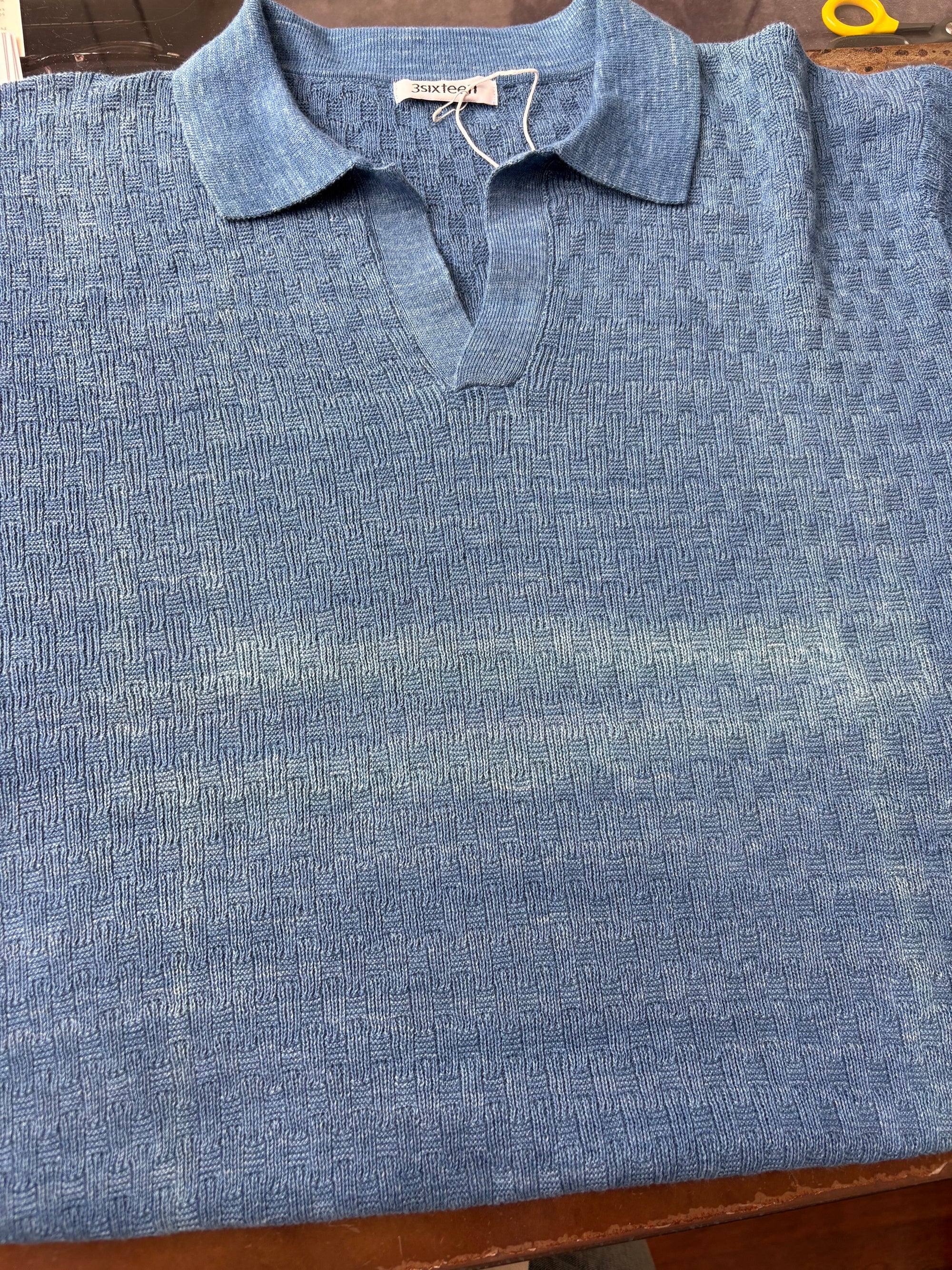 3sixteen Knit Polo - Vintage Blue Boxweave (Scratch N' Dent)