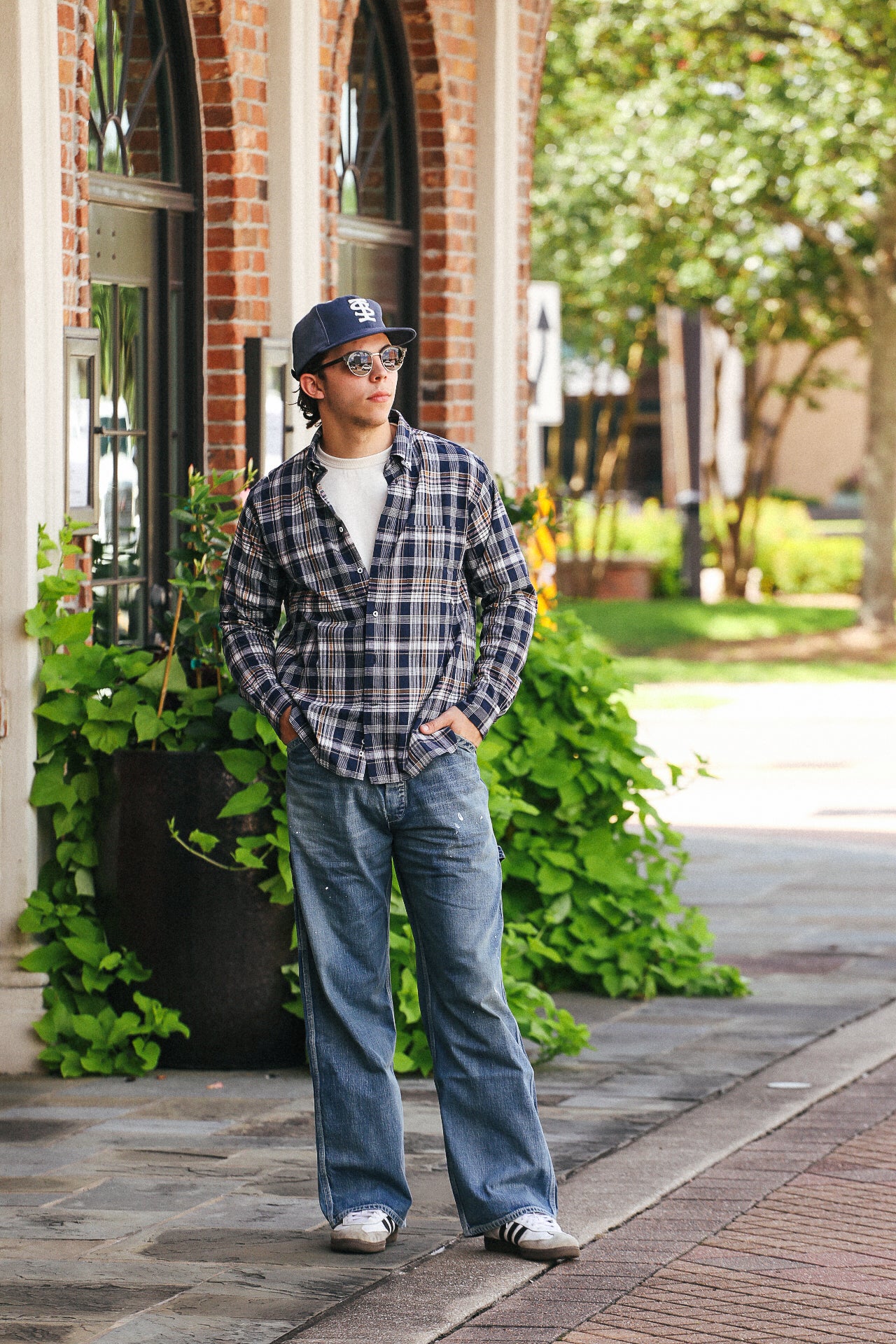 India Madras Check Button Down Shirt- Navy (SC29513)