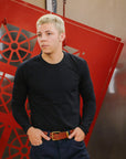 Indigo Jersey Crew Neck Long Sleeved T-shirt-Black Indigo (LS-5011-IDBK)