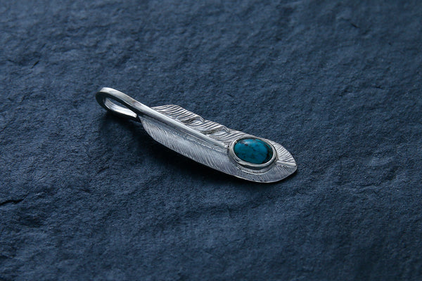 P-006R First Arrow's Feather Pendant with Turquoise- S