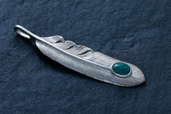 P-003R First Arrow's Feather Pendant with Turquoise- L