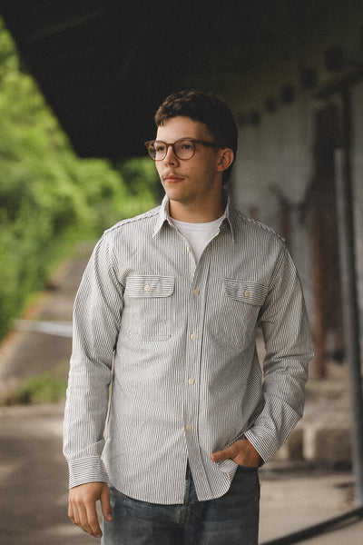 SC27853 Sugar Cane Long Sleeve Work Shirt- Hickory Stripe – Iron
