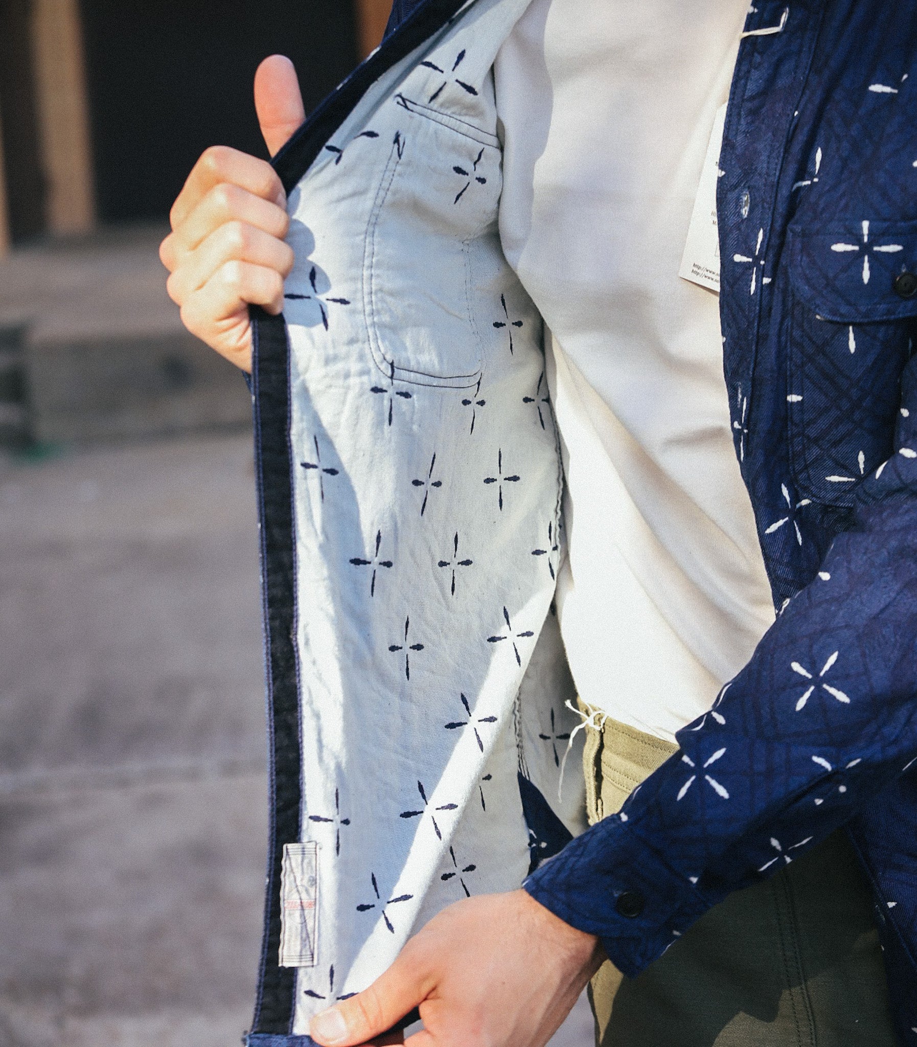 SSS25-02 Narihirabishi Goldfish Pattern Jacquard Work Shirt- Indigo