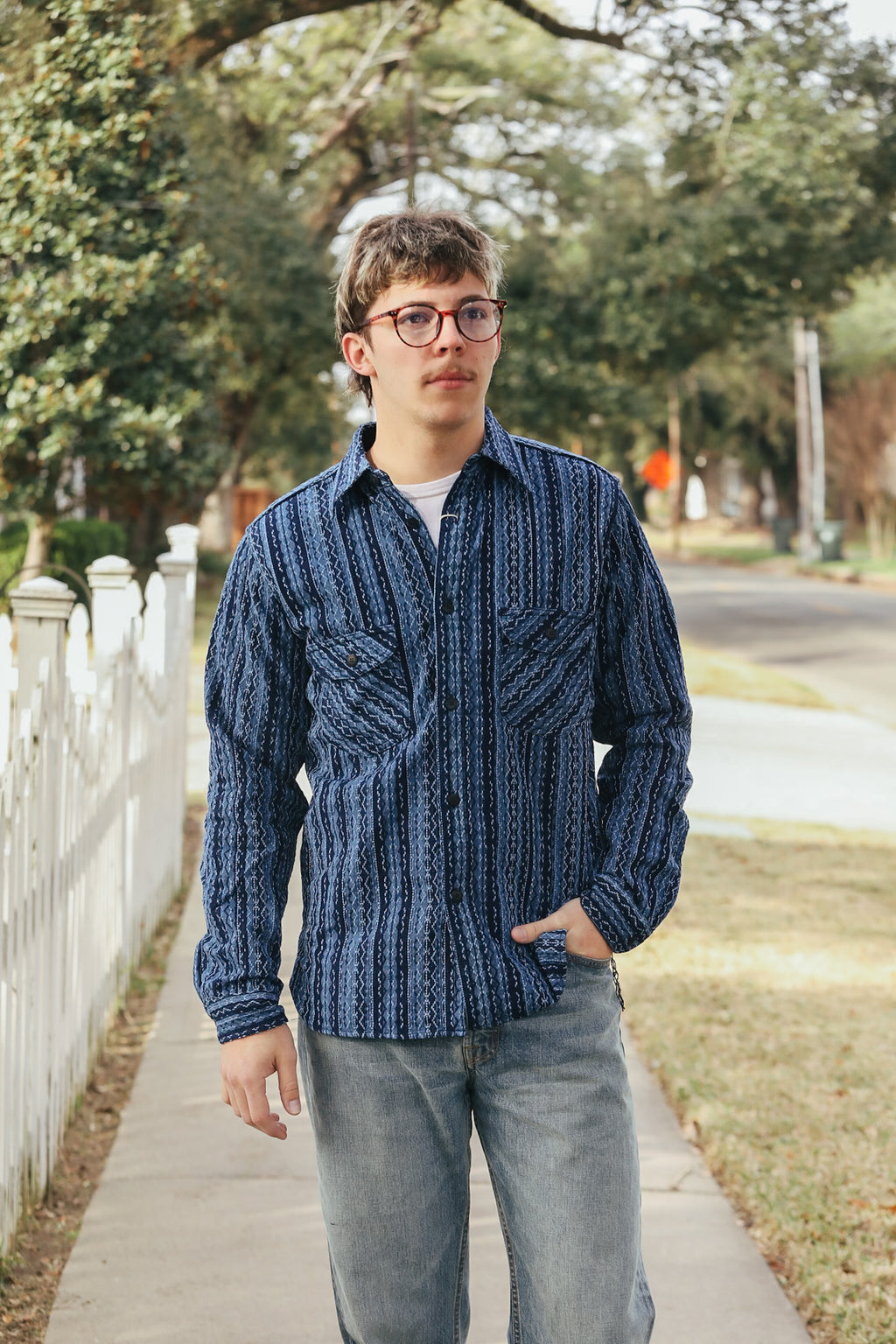 SSS25-SKS Sashiko Stripe Work Shirt- Natural Indigo – Iron Shop Provisions