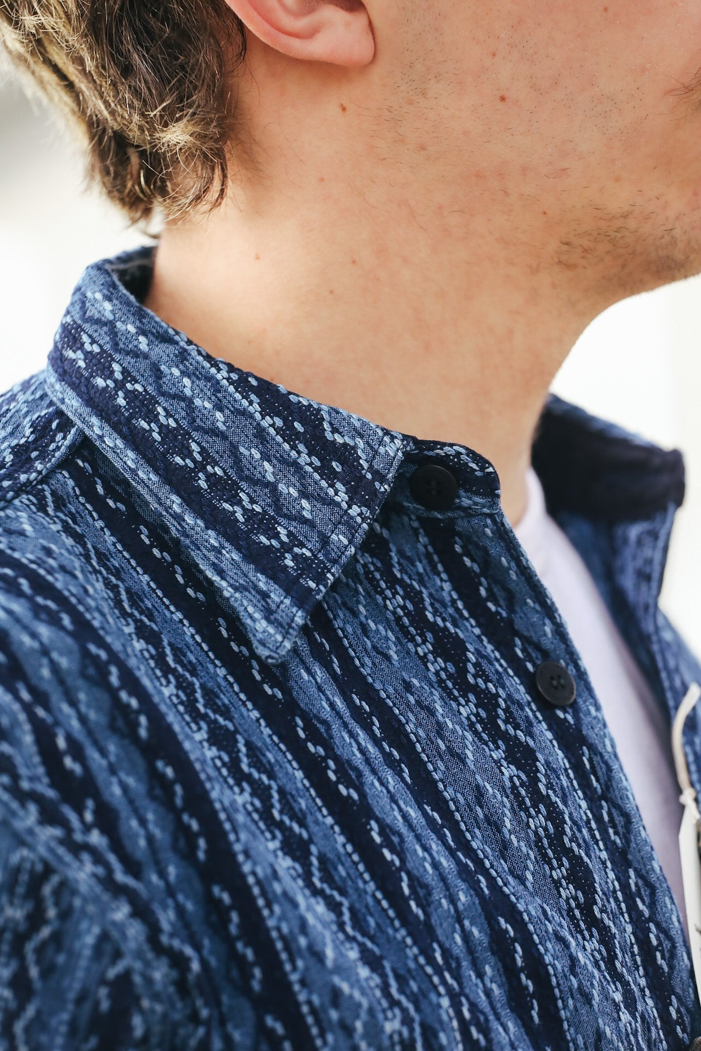 SSS25-SKS Sashiko Stripe Work Shirt- Natural Indigo – Iron Shop