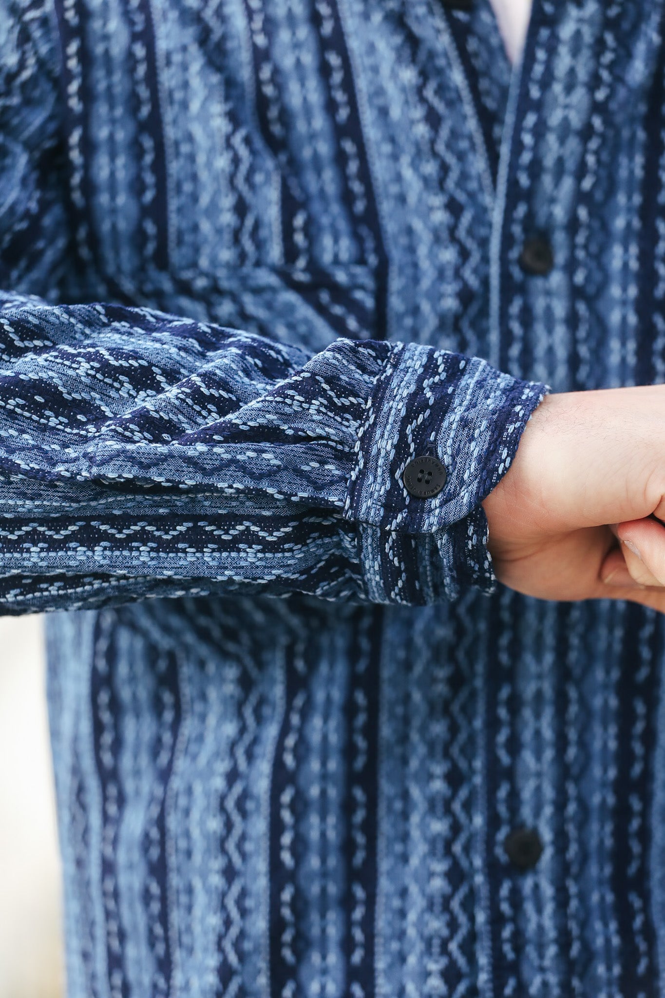 SSS25-SKS Sashiko Stripe Work Shirt- Natural Indigo – Iron Shop